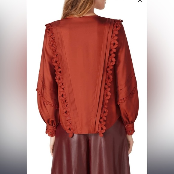 Rebecca Taylor Brick Red Silk Embroidered Top - Picture 5 of 16